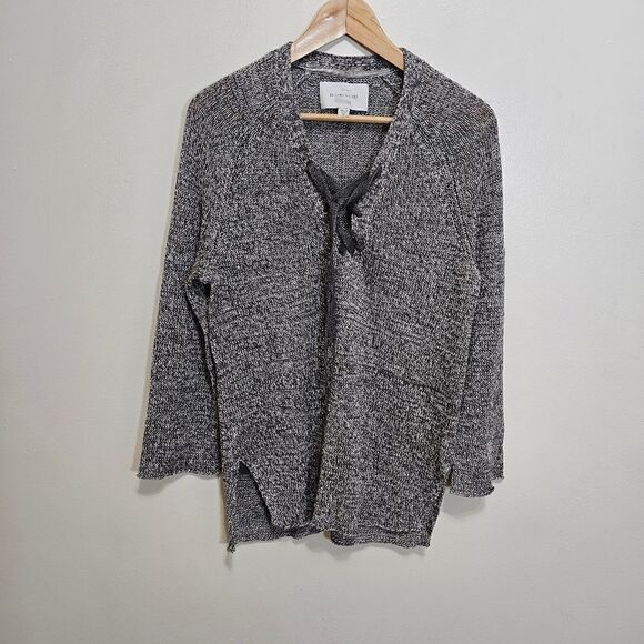 Brochu Walker Womens Linen Lace-Up Long Sleeve Pullover Sweater Gray Size M - Picture 2 of 8
